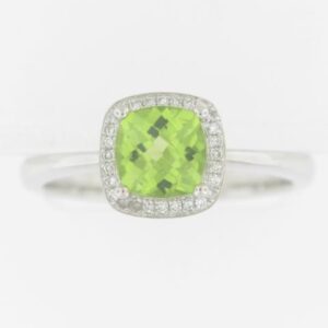 10K White Gold Peridot Ring with Diamond Accents