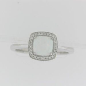 10K White Gold Created Opal Ring with Diamond Accents