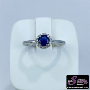 10K White Gold Genuine Sapphire Ring with Diamond Accents