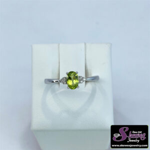 10K White Gold Peridot Ring with Diamonds
