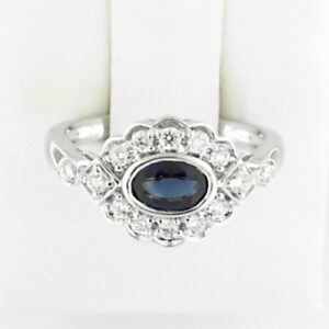 10K White Gold Sapphire Ring with Lab Grown Diamond Accents