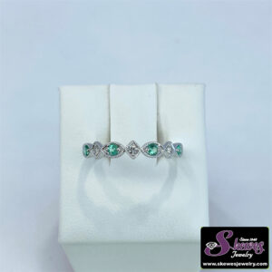 10K White Gold Stackable Emerald and Diamond Semi-Mount Ring