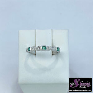 10K White Gold Emerald and Diamond Stackable Ring