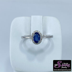 10K White Gold Oval Sapphire Ring with Diamond Accents