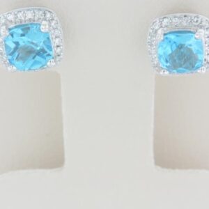 10K White Gold Blue Topaz Stud Earrings with Diamond Accents