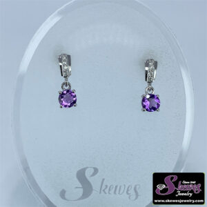 10K White Gold Amethyst Earrings with Diamond Accents