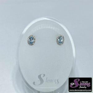 10K White Gold Oval Aquamarine and Diamond Earrings