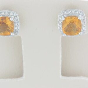 10K White Gold Citrine and Diamond Stud Earrings
