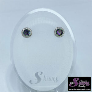 10K White Gold Mystic Fire Topaz Earrings with Diamond Accents