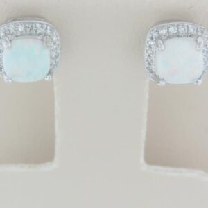 10K White Gold Created Opal Earrings with Diamond Accents