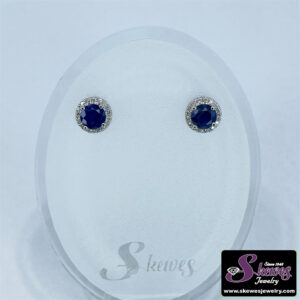 10K White Gold Genuine Sapphire Earrings with Diamond Accents