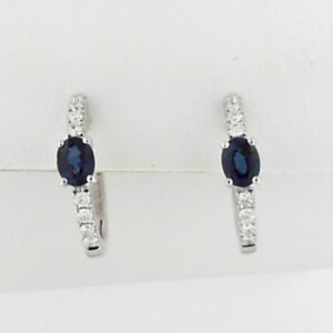 10K White Gold Sapphire Hoop Earrings with Lab Grown Diamonds