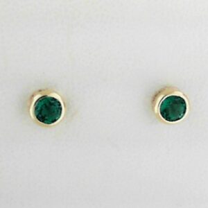 10K Yellow Gold 4mm Created Emerald Bezel Earrings
