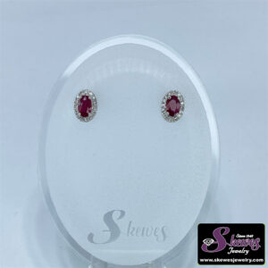 10K White Gold Oval Ruby Earrings with 0.10 Carat Total Weight