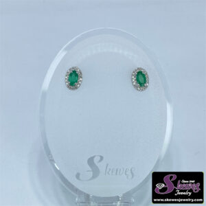 10K White Gold Oval Emerald and Diamond Earrings
