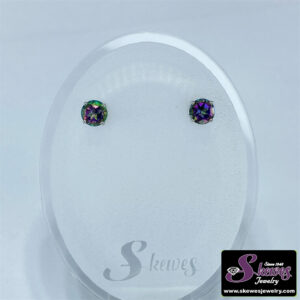 14K White Gold Mystic Fire Topaz Stud Earrings