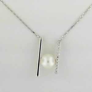 14K White Gold Freshwater Pearl and Diamond Pendant