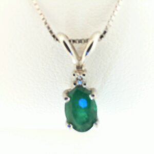14K White Gold Emerald Cut Emerald Pendant