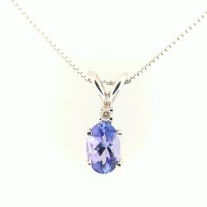 14K White Gold Tanzanite Pendant with Diamond Accent
