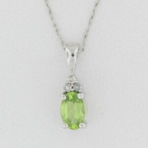 10K White Gold Peridot Pendant with Diamonds