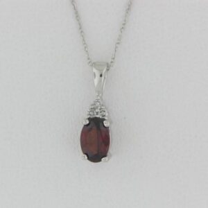 10K White Gold Garnet Pendant with Diamond Accents