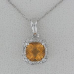 10K White Gold Citrine Pendant with Diamond Accents