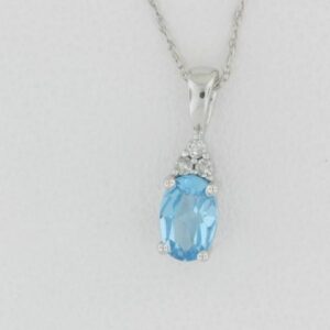 10K White Gold Blue Topaz Pendant with Diamonds