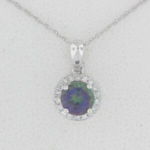 10K White Gold Mystic Fire Topaz Pendant with Diamond Accents