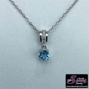 10K White Gold Round Blue Topaz Pendant