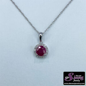 10K White Gold Ruby Pendant with Diamond Accents