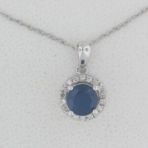 10K White Gold Sapphire Pendant with Diamond Accents