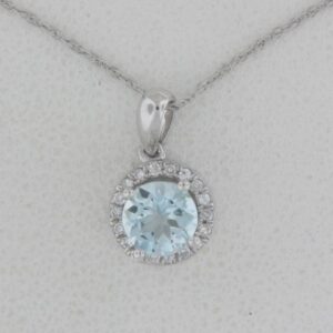 10K White Gold Aquamarine Pendant with Diamond Accents