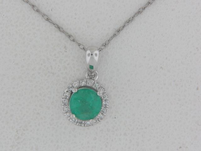 10K White Gold Emerald Cut Pendant with Diamond Accent