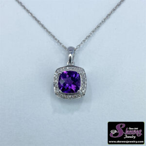 10K White Gold Amethyst Pendant with Diamond Accents