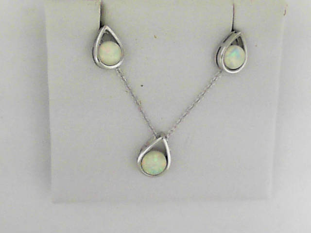 Sterling Silver Pear-Shaped Earrings and Pendant Set with Round Created Opal