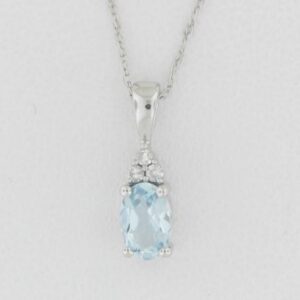 10K White Gold Aquamarine Emerald Cut Pendant with Diamonds