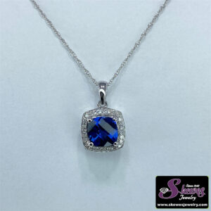 10K White Gold Created Sapphire Pendant with Diamond Accents