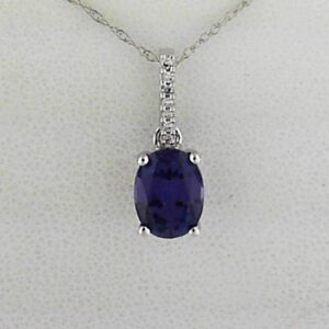 10K White Gold Alexandrite Emerald Cut Pendant with Diamond Accents