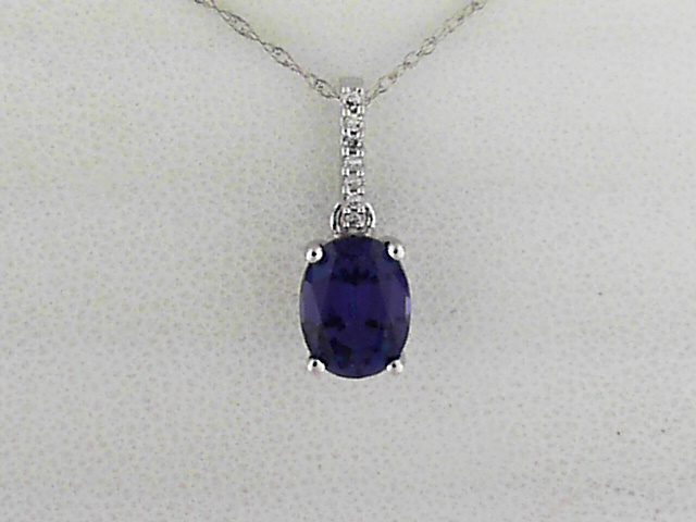 10K White Gold Alexandrite Emerald Cut Pendant with Diamond Accents