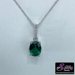 10K White Gold Created Emerald Cut Pendant