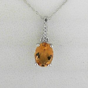 10K White Gold Citrine Pendant with Diamond Accents