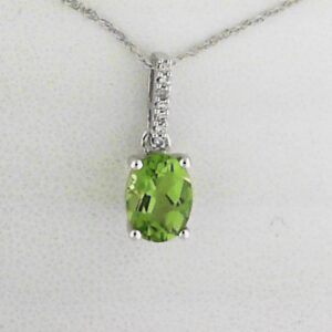 10K White Gold Peridot Pendant with Diamond Accents