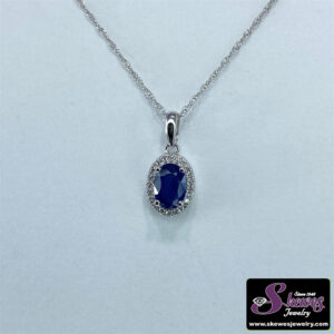 10K White Gold Oval Sapphire Pendant