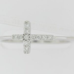 14K White Gold Diamond Cross Ring