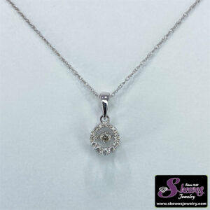14K White Gold Round Halo Diamond Pendant
