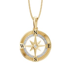 14K Yellow Gold Compass Diamond Pendant
