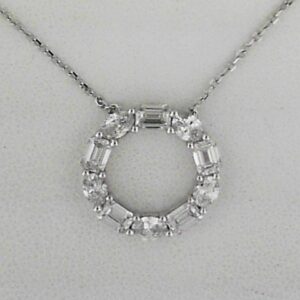 14K White Gold Lab Grown Diamond and Emerald Circle Semi-Mount Pendant