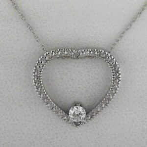 10K White Gold Heart Pendant with Round Diamonds