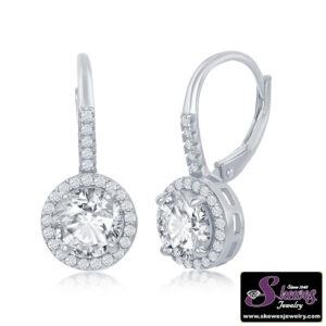 Elegant Sterling Silver Round Cubic Zirconia Halo Earrings