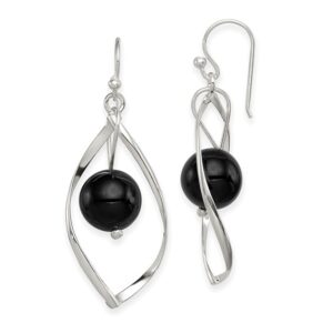 Elegant Sterling Silver Onyx Twisted Dangle Earrings